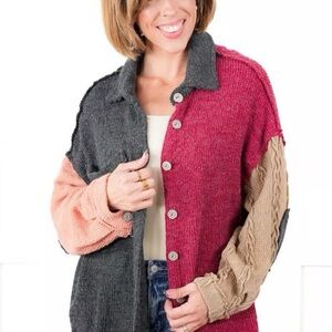 POL Burgundy, grey, peach and Tan Knit Sweater